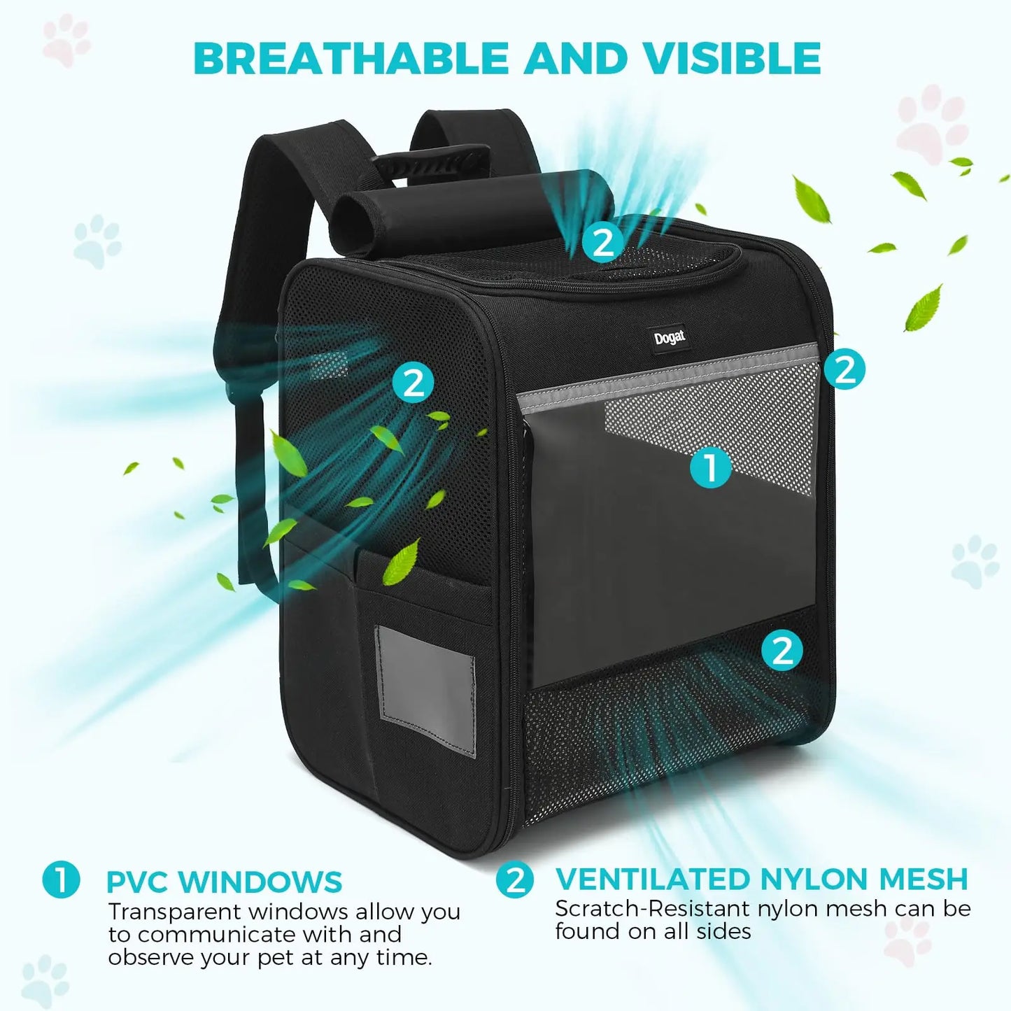 Sac à Dos de Transport Chat & Chien – Respirant, Pliable, jusqu'à 10 kg (34×27×40 cm)
