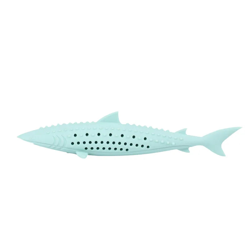 Jouet requin à mâcher pour chat vert menthe, avec trous sur le dos