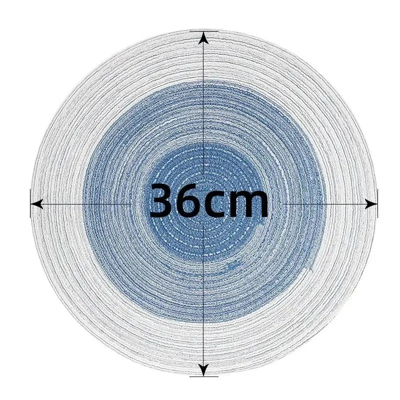 Tapis griffoir circulaire bleu et clair, diamètre 36cm, vue de dessus