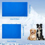Tapis rafraîchissant bleu plié, deux tailles rectangulaires visibles sur l’image.