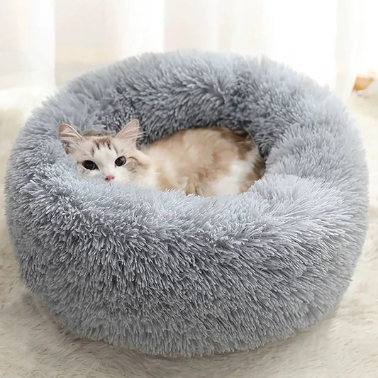 Panier Chat Douillet en Peluche - Lit Rond Confortable