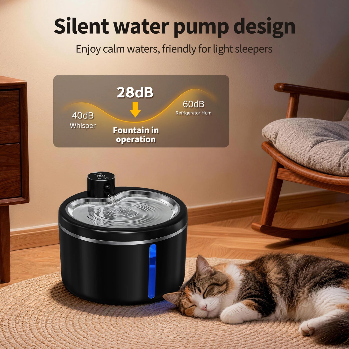 Fontaine à eau pour chat Labeka 3L - Batterie 4000mAh, pompe silencieuse, filtre multi-couches