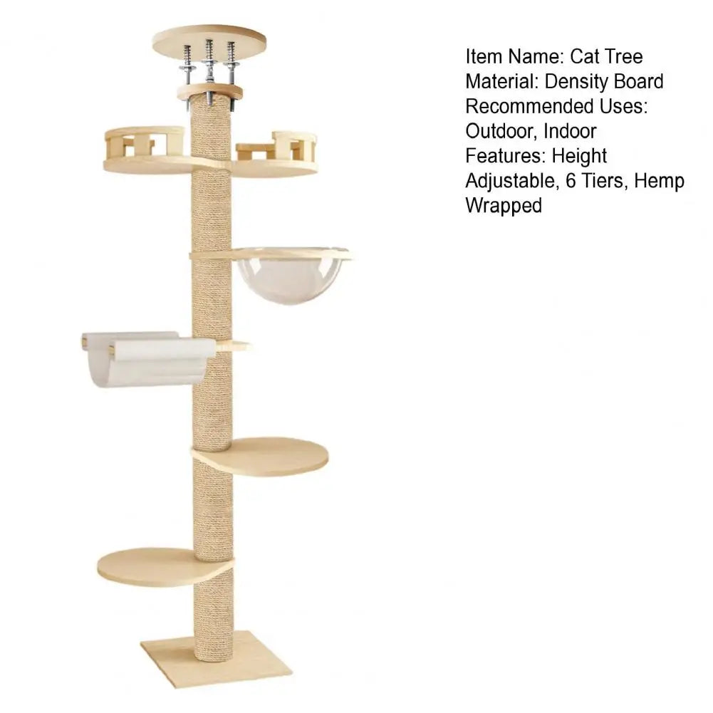 Arbre à Chat Sol Plafond Réglable 6 Niveaux – Griffoir Corde de Chanvre jusqu'à 3m