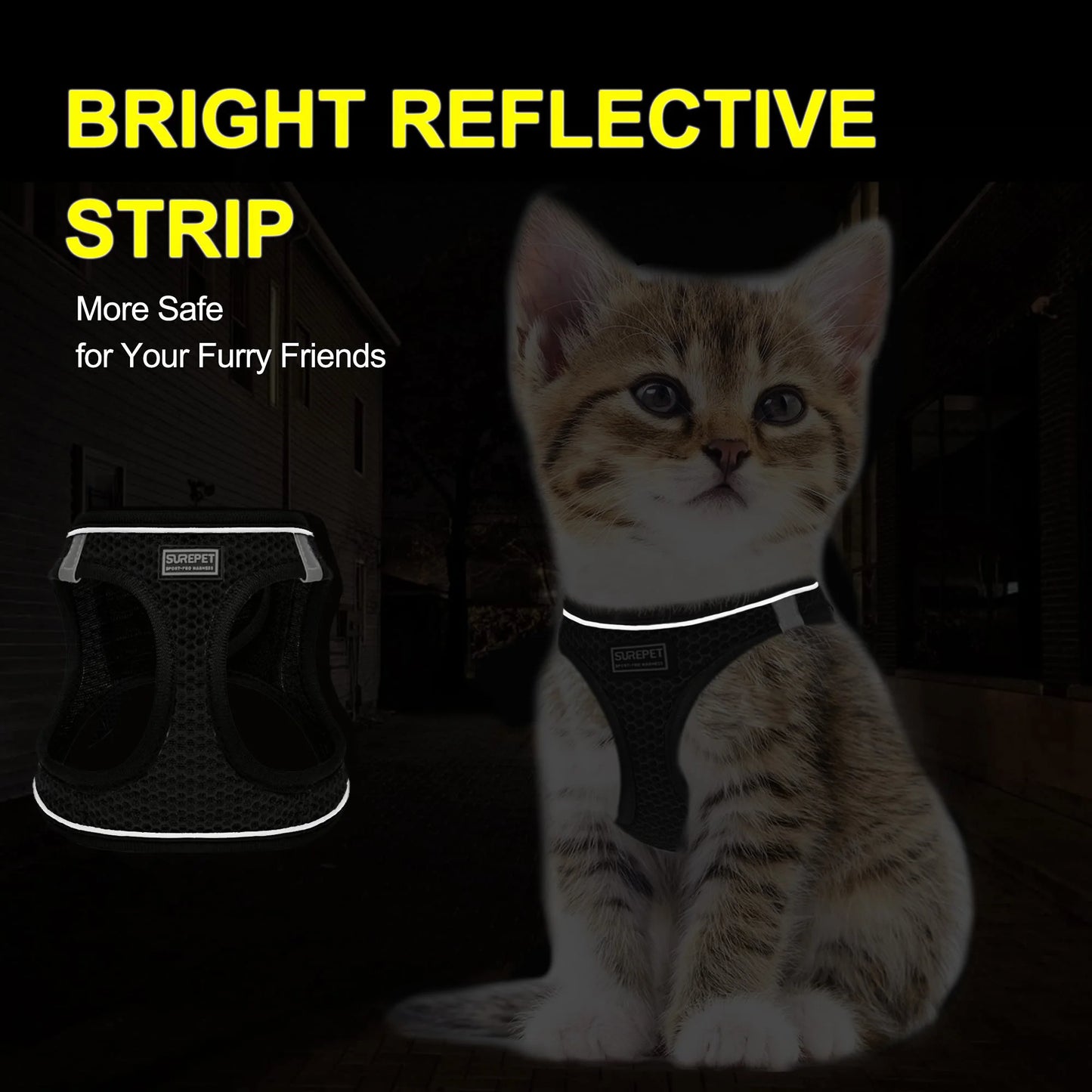 Cat & Small Dog Harness + Leash – Breathable Reflective Mesh XS/S/M