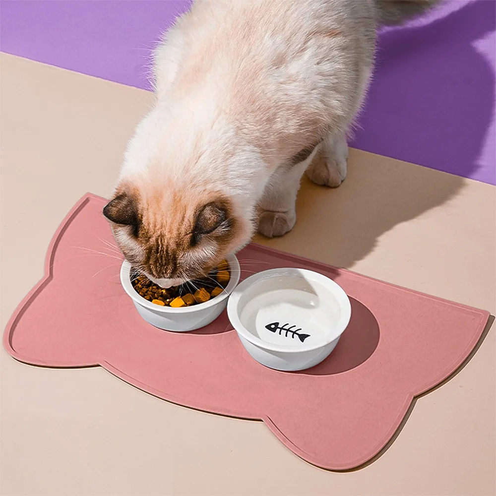 Tapis de repas silicone chat & chien - Bords relevés waterproof