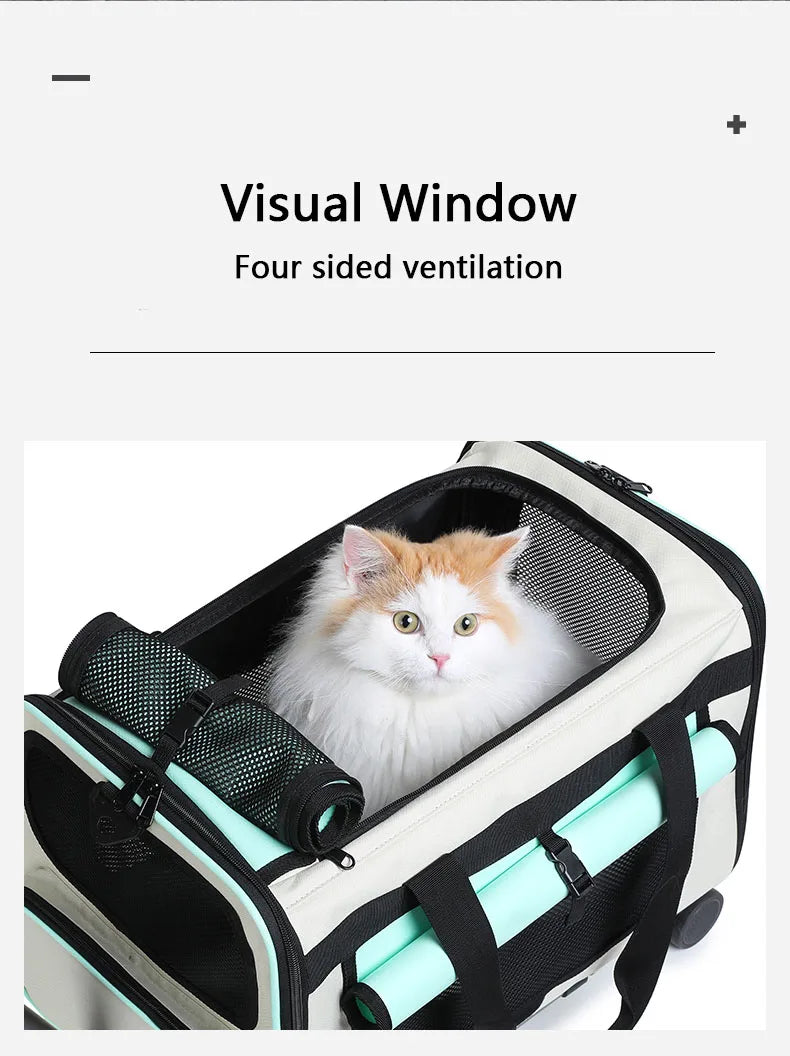 Sac de Transport à Roulettes pour Chat et Chien — Grande Capacité, Pliable, Cabine de Voyage