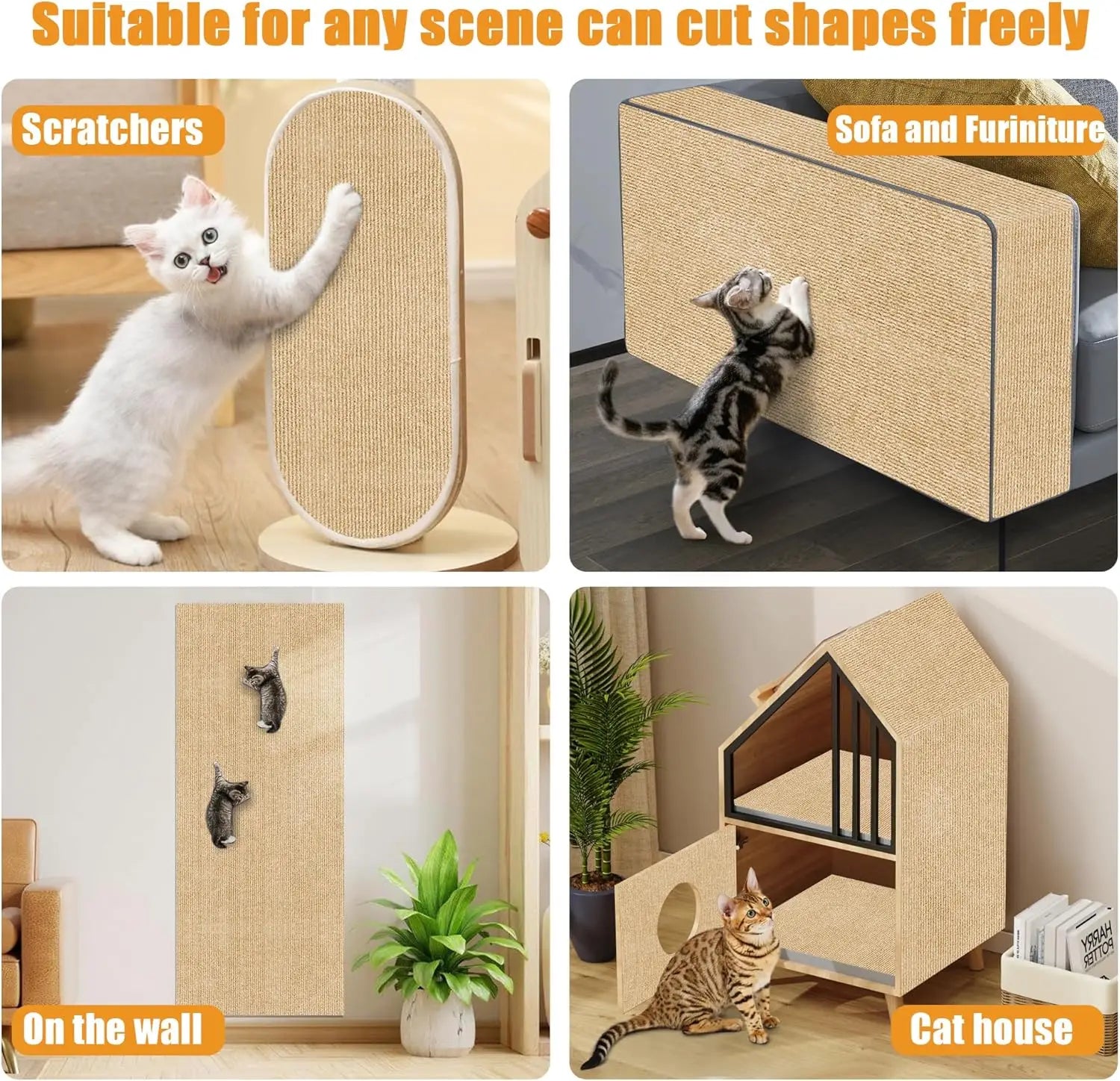 Tapis anti-griffes autocollant beige clair, panneaux découpables et arrondis