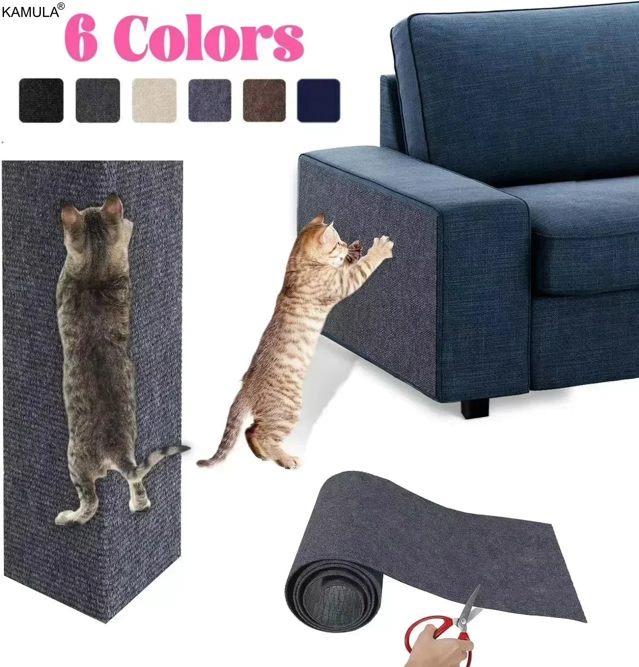 Tapis anti-griffes autocollant gris foncé, rouleau et panneau avec chat