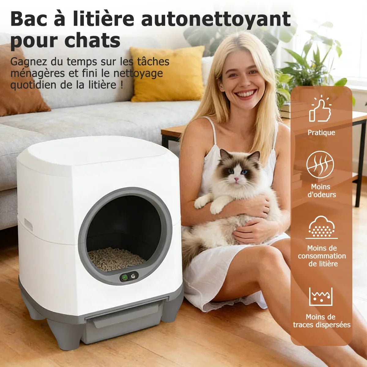 Smart Self-Cleaning Semi-Enclosed Litter Box – App Control, 80L, Odor Control