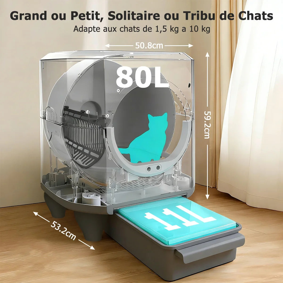 Smart Self-Cleaning Semi-Enclosed Litter Box – App Control, 80L, Odor Control