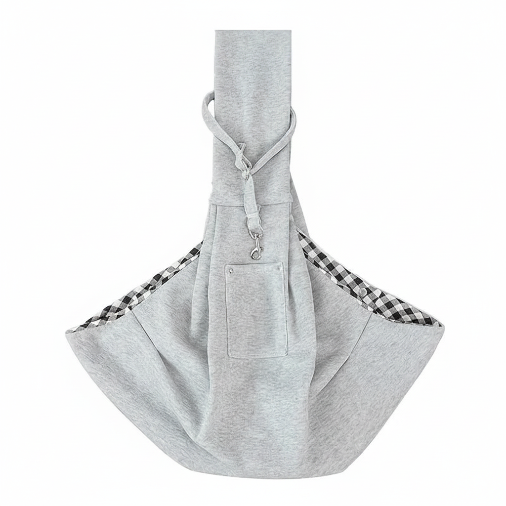 Sac de transport gris pour chat et petit chien, bandoulière et ouverture à cordon