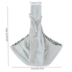 Sac bandoulière gris clair, sangles et ouverture, vue avec dimensions et poignée