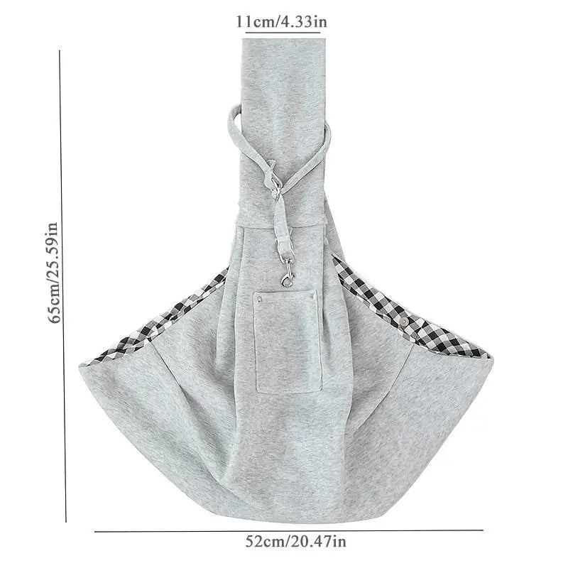Sac bandoulière gris clair, sangles et ouverture, vue avec dimensions et poignée