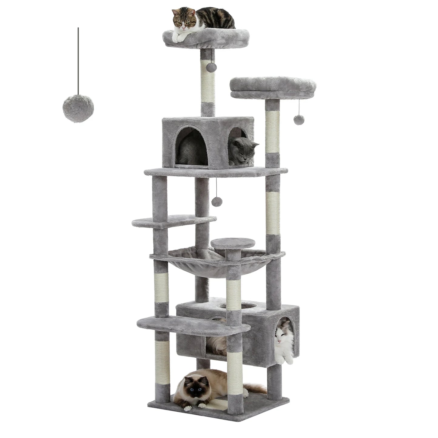 Grand arbre à chat 180cm multi-niveaux avec griffoirs sisal et hamac - tour premium GRIS
