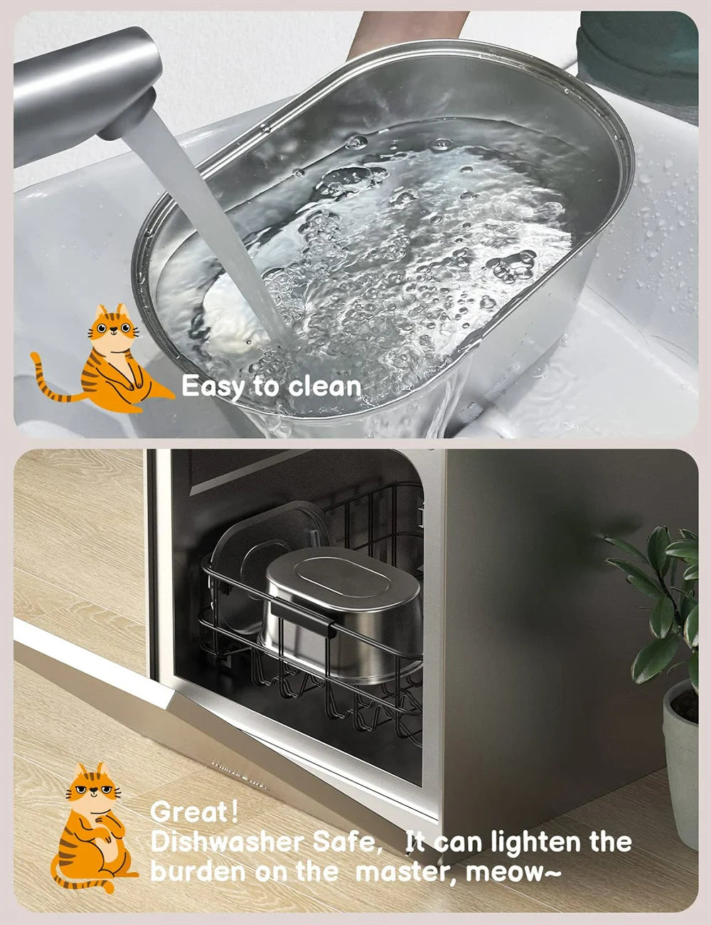 Fontaine à eau pour chat en acier inoxydable, bol transparent rempli d’eau
