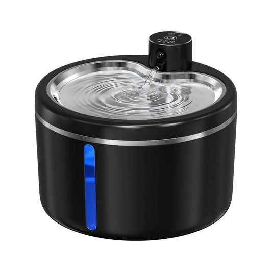 Fontaine à eau pour chat Labeka noire 3 L, eau en mouvement et témoin bleu vertical