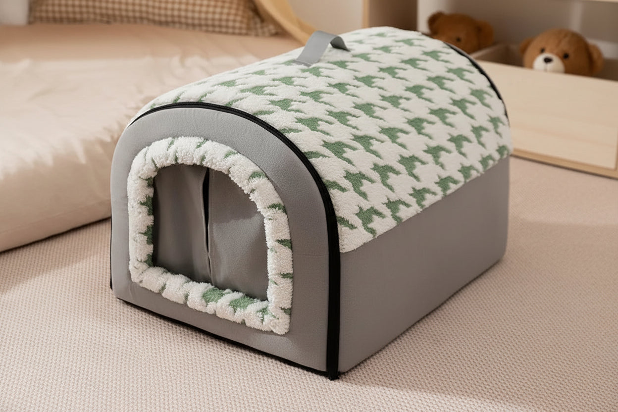 Niche chat fermée 4 saisons avec housse amovible - tente douillette grise