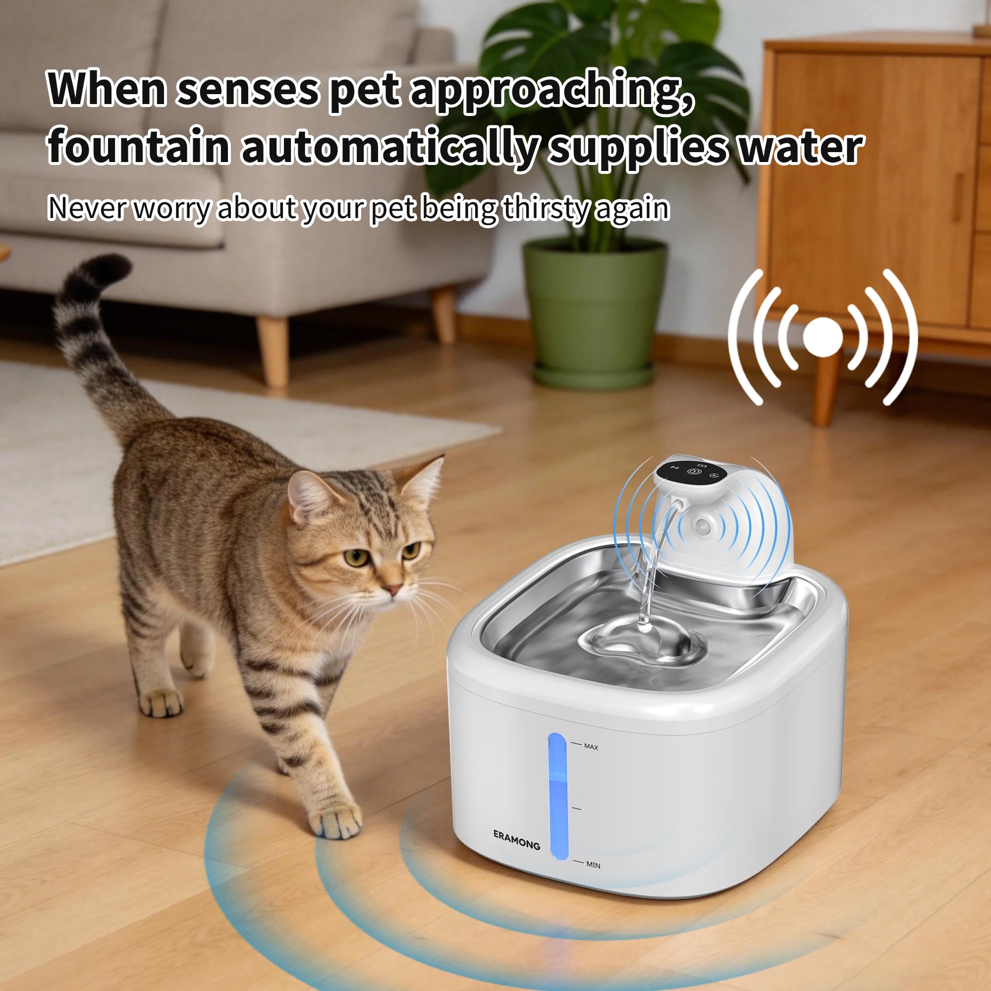 Fontaine à eau sans fil pour chat 3,5 L – Capteur intelligent