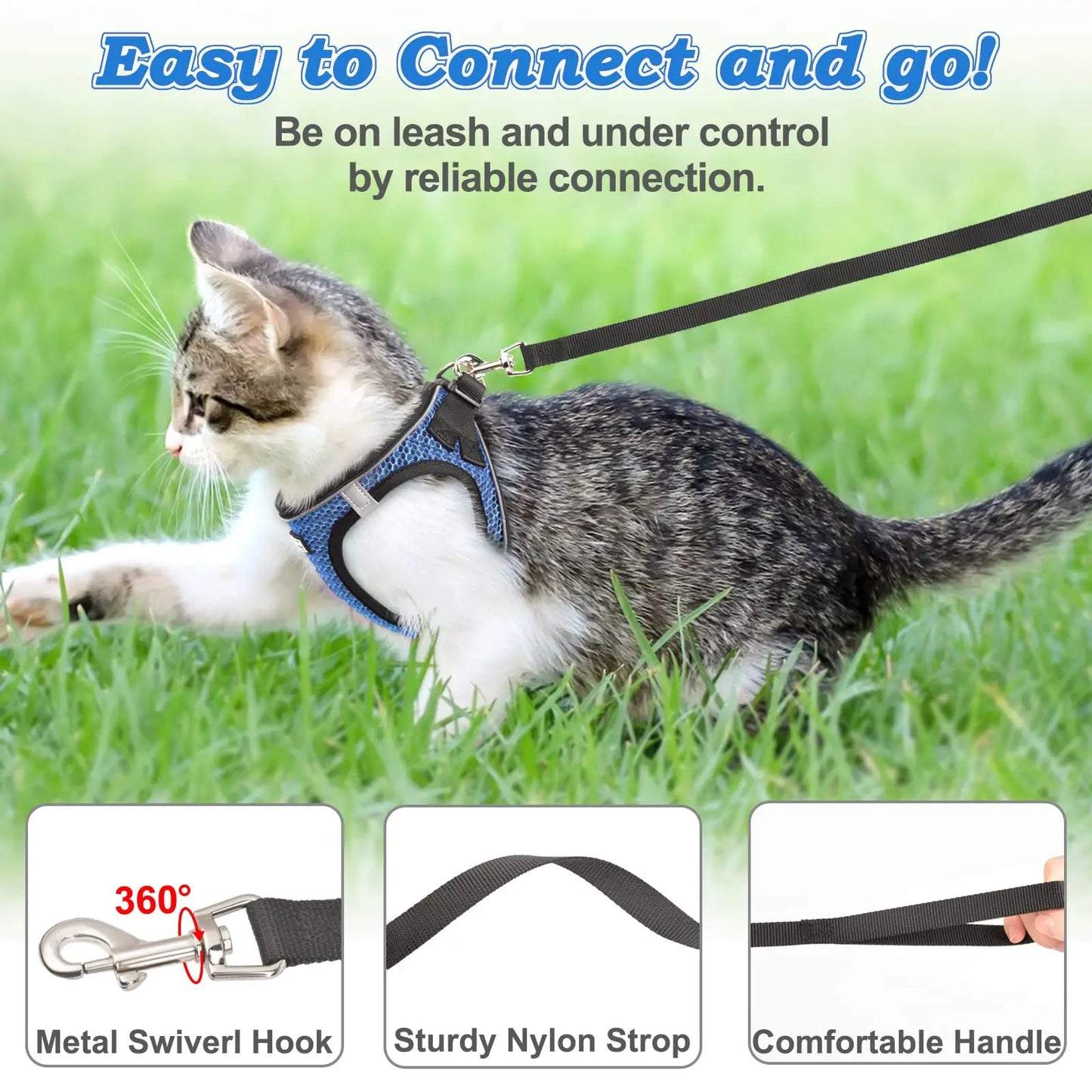Cat & Small Dog Harness + Leash – Breathable Reflective Mesh XS/S/M
