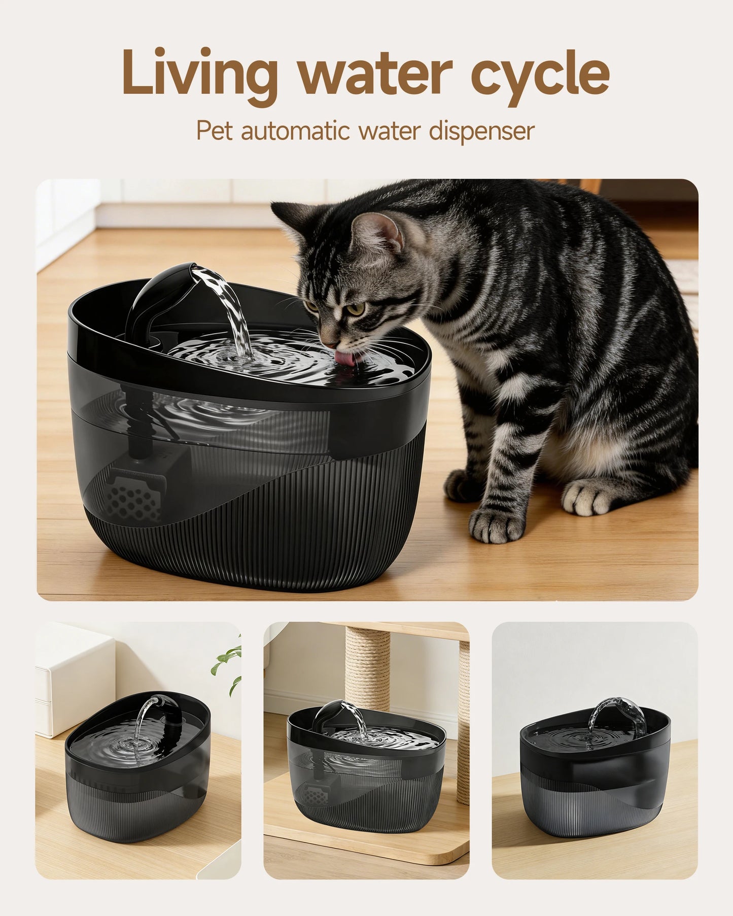 Fontaine à eau automatique pour chat — 2,2L, USB, multi-modes