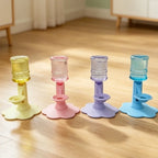 Fontaines à eau pour chat colorées : jaune, rose, violet et bleu, sur base large
