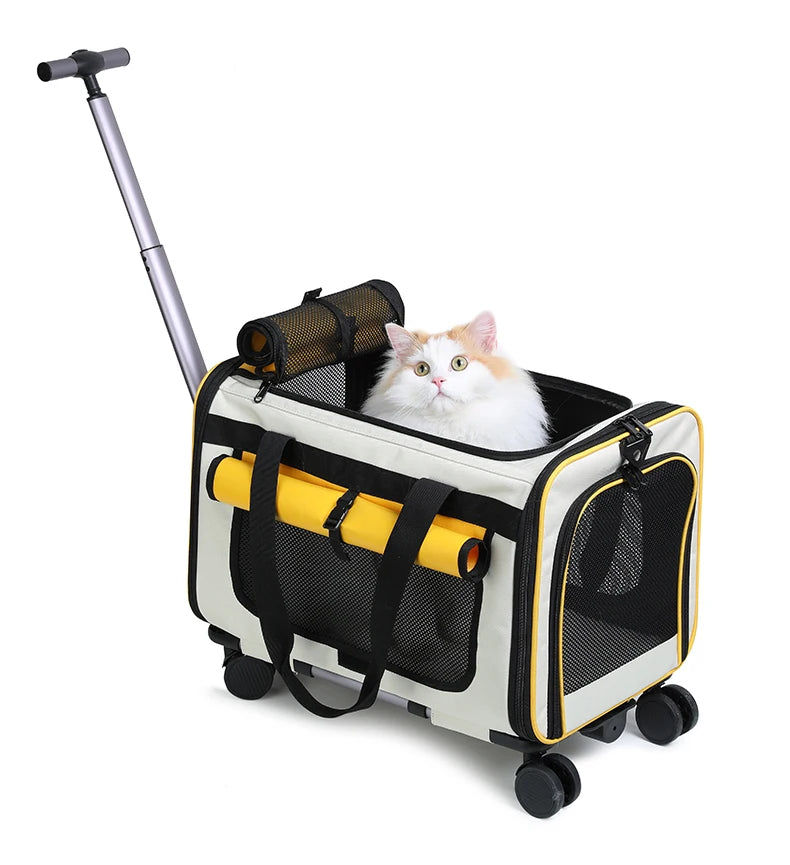 Sac de Transport à Roulettes pour Chat et Chien — Grande Capacité, Pliable, Cabine de Voyage