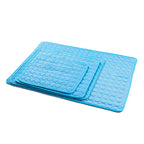 Tapis rafraîchissant pour animaux bleu, motif alvéoles, rectangulaire repliable