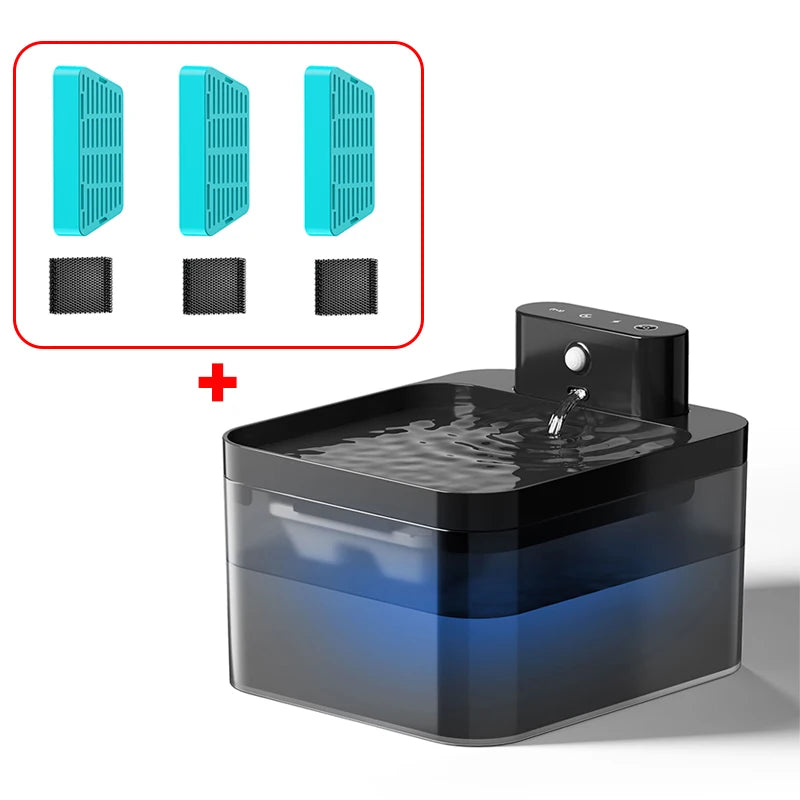 Fontaine à eau sans fil pour chat avec trois filtres turquoise et trois filtres noirs