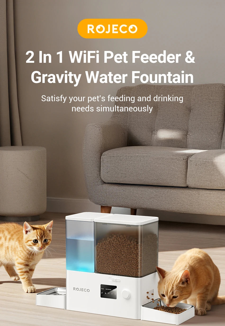 Distributeur automatique 2-en-1 WiFi 8,5 L – Eau et croquettes
