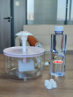 Fontaine à eau pour chat, bol rond violet, dôme blanc, base transparente et accessoires