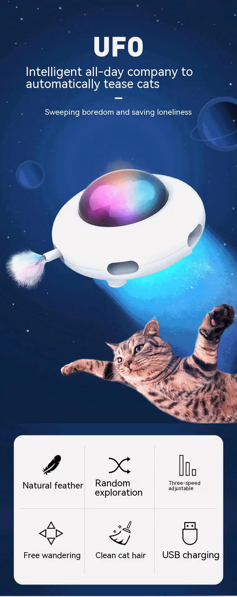Jouet Interactif Chat UFO - Plumes Automatiques Rechargeable USB