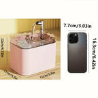 Fontaine à eau automatique pour chat et chien rose, bec métal, cuve rectangulaire.