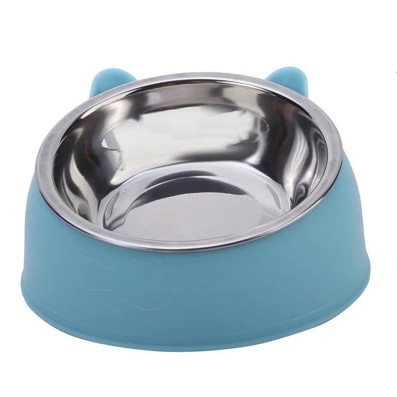 15° Tilted Cat Bowl – Non-Slip Base, PP and Stainless Steel