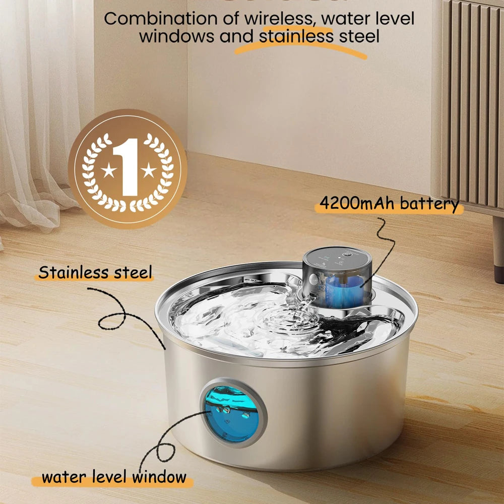 Fontaine à Eau pour Chat Sans Fil – Capteur Intelligent & Inox