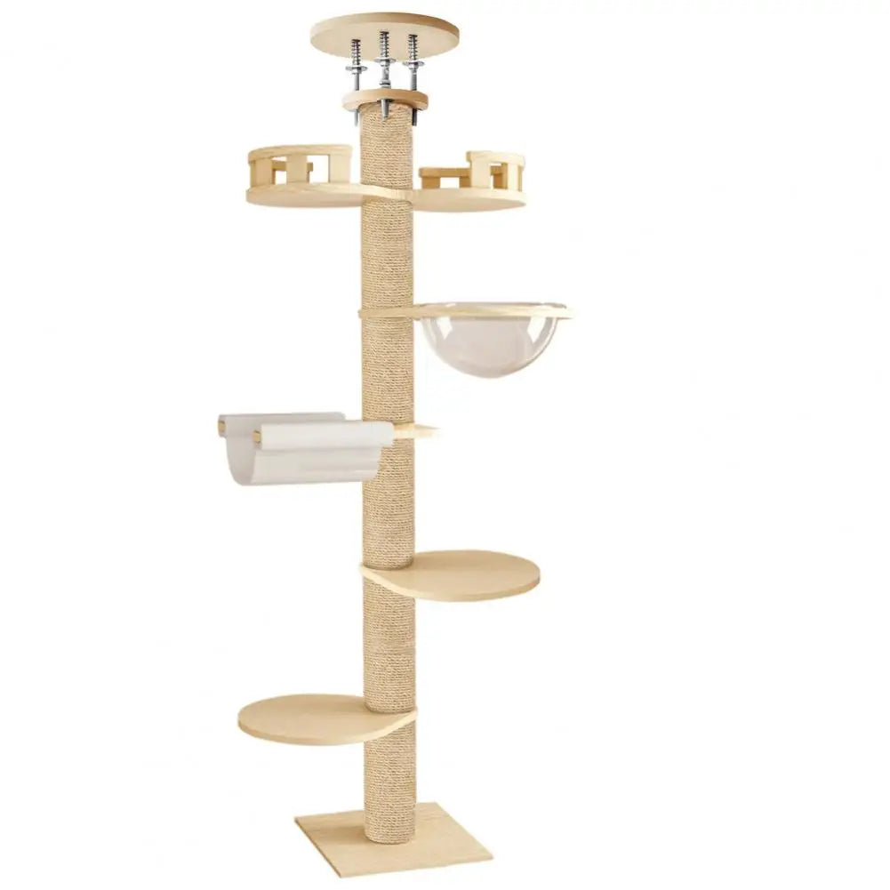 Arbre à Chat Sol Plafond Réglable 6 Niveaux – Griffoir Corde de Chanvre jusqu'à 3m