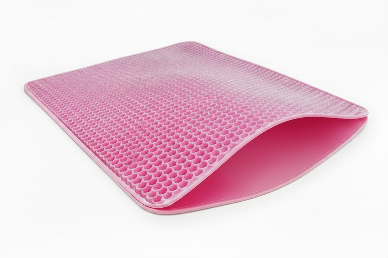 Tapis de litière double couche antidérapant rose à relief écaille