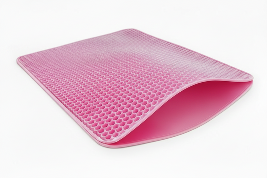 Tapis de litière double couche antidérapant rose à relief écaille