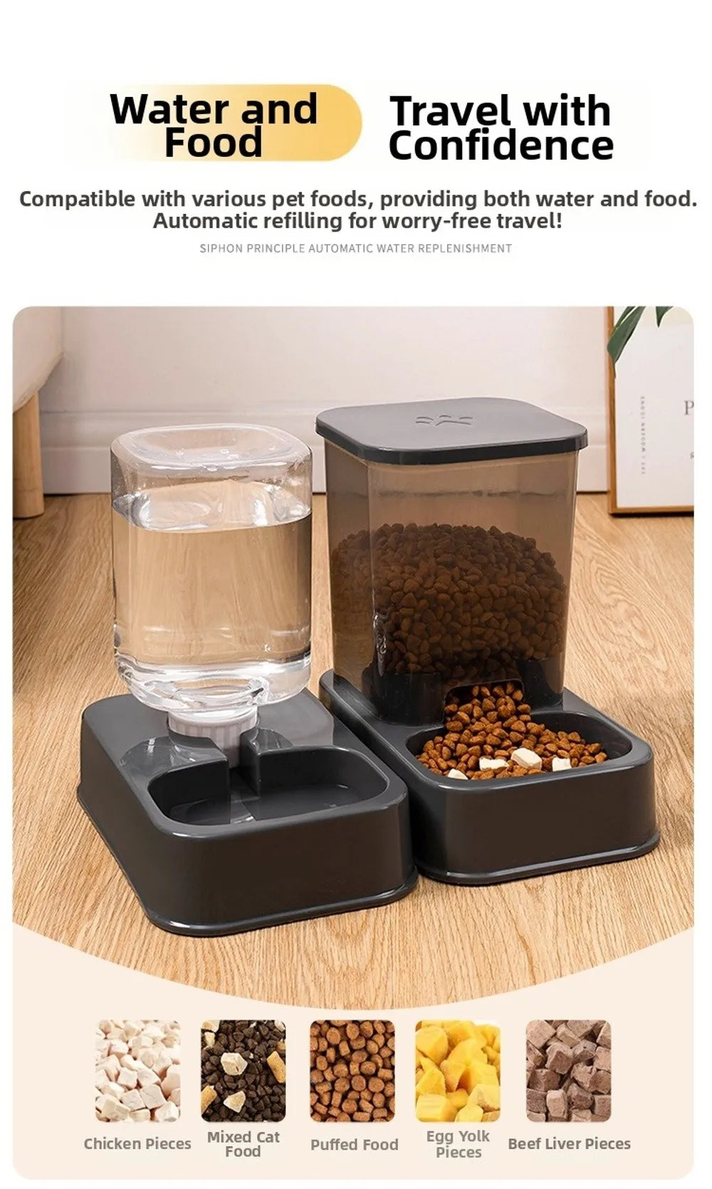 Distributeur Automatique de Nourriture pour Chat & Chien — 1,5L + Fontaine 1,2L