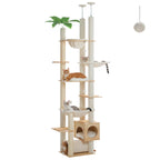 Arbre à chat crème avec hamac en tissu et perchoirs ronds, boules suspendues