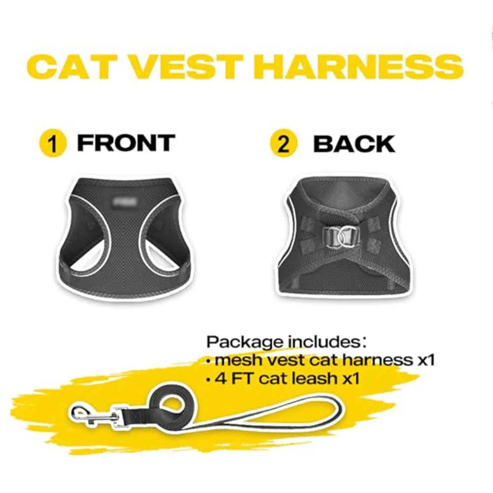 Cat & Small Dog Harness + Leash – Breathable Reflective Mesh XS/S/M