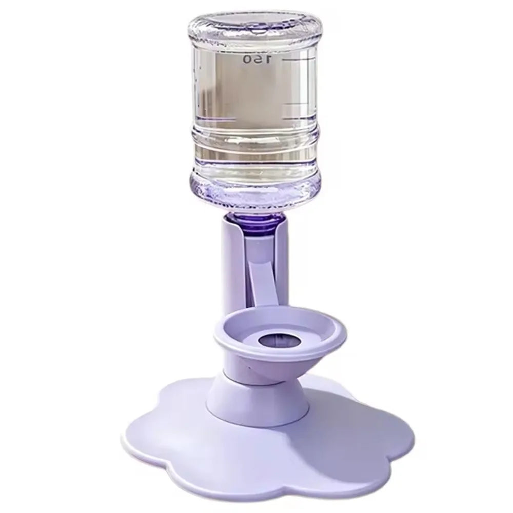 Fontaine à eau pour chat violette à gravité, base en forme de pattes et bol rond