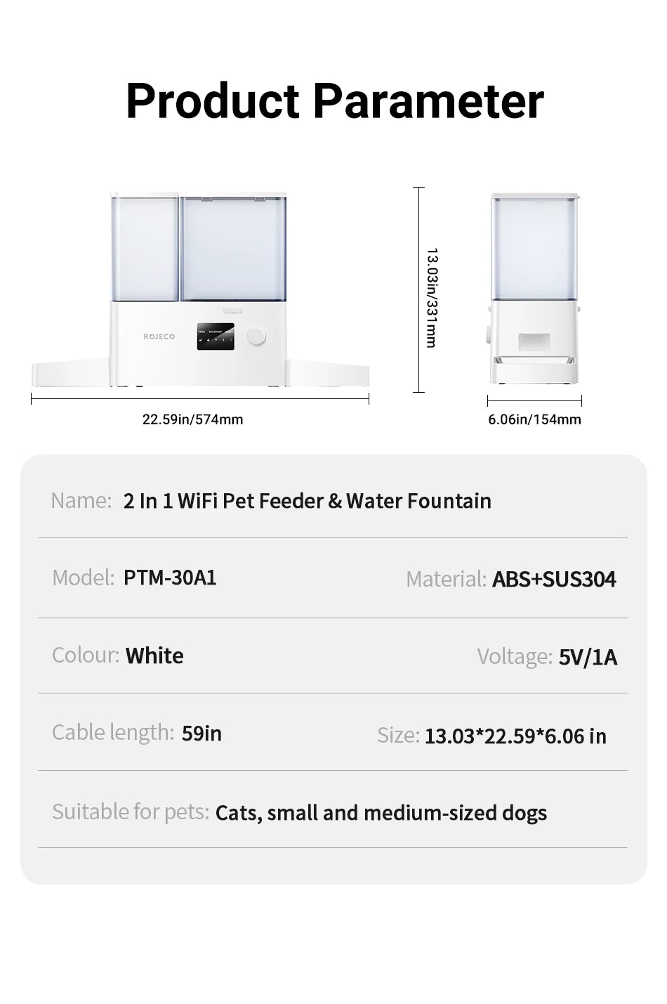 Distributeur automatique 2-en-1 WiFi 8,5 L – Eau et croquettes