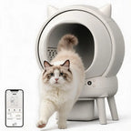 Litière autonettoyante connectée HiMISS blanche avec entrée circulaire et patte de chat