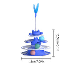 Tourniquet de jouet pour chat bleu, plume sur tige et balles pastel