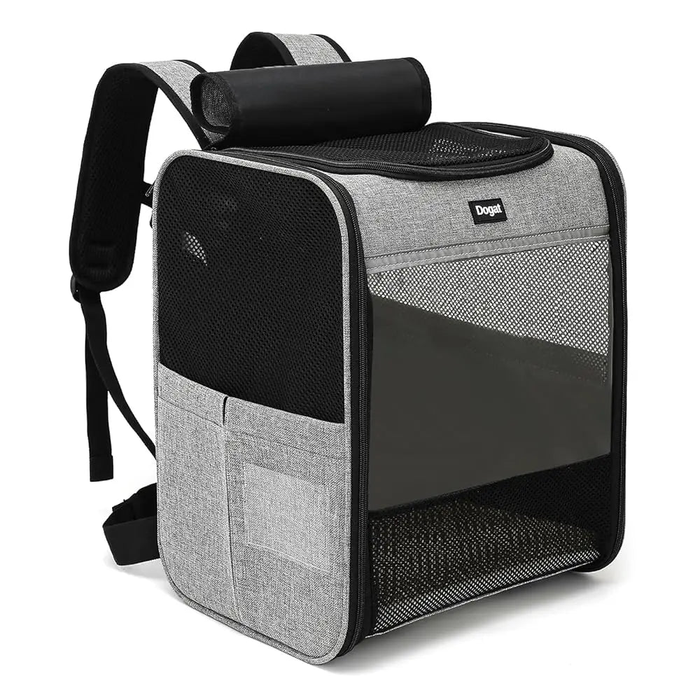 Sac à dos de transport pour animaux, gris et noir, avec fenêtre en mesh