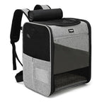 Sac à dos de transport pour animaux, gris et noir, avec fenêtre en mesh