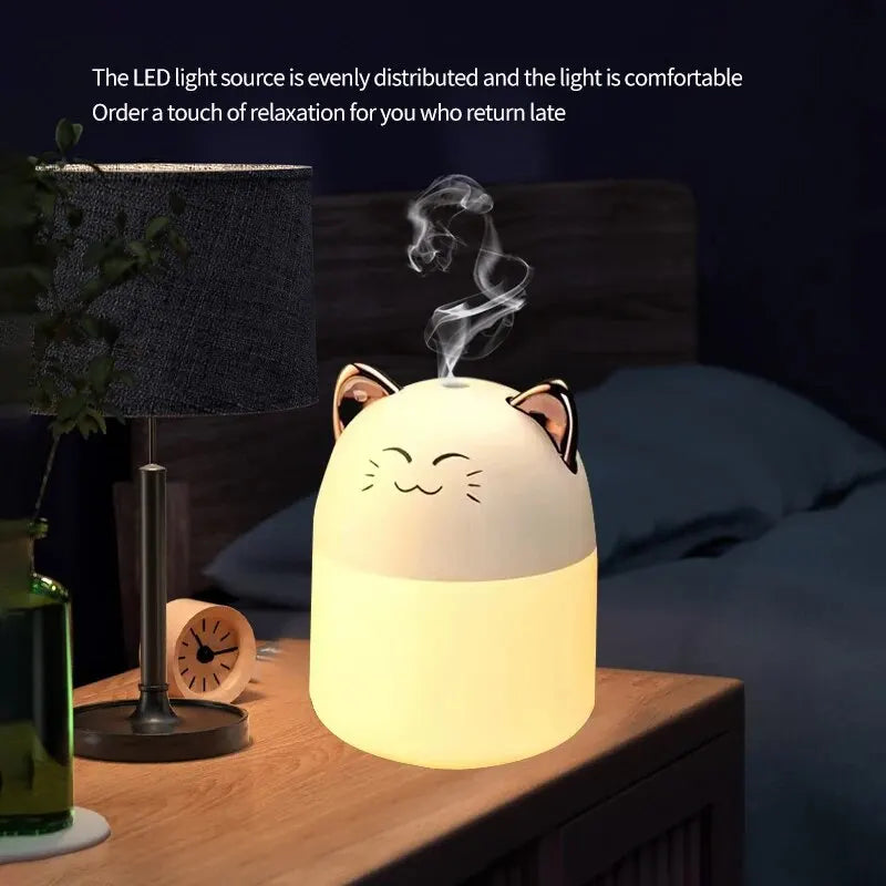 Détail connexion USB de l'humidificateur mini chat – pratique et économique avec led