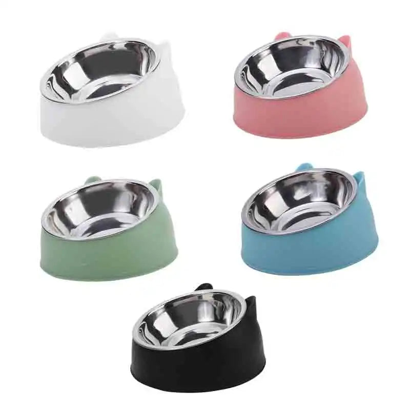 15° Tilted Cat Bowl – Non-Slip Base, PP and Stainless Steel