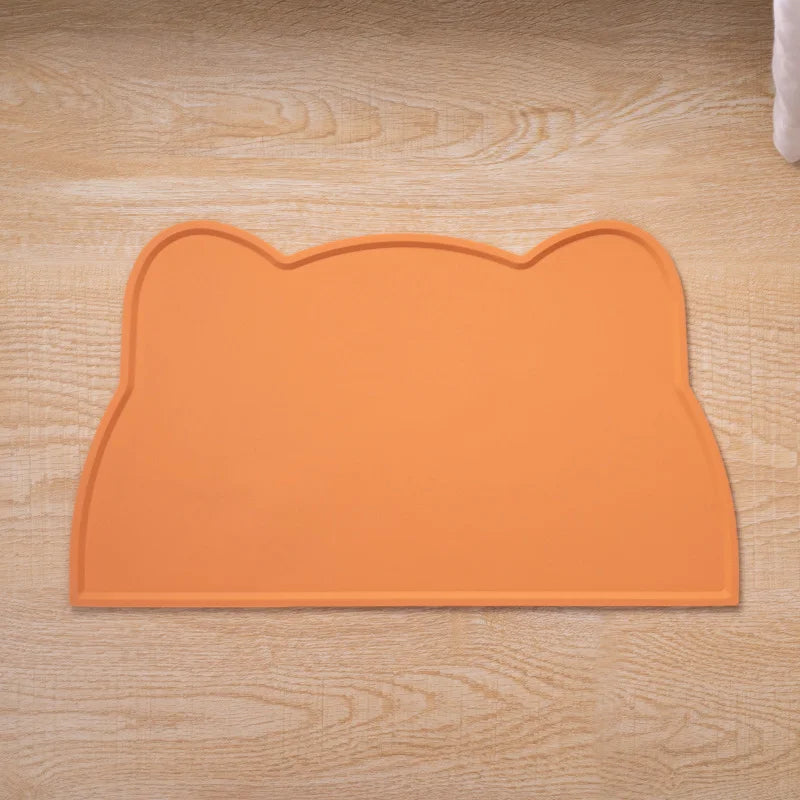 Tapis de repas en silicone orange, bords relevés, forme tête de chat