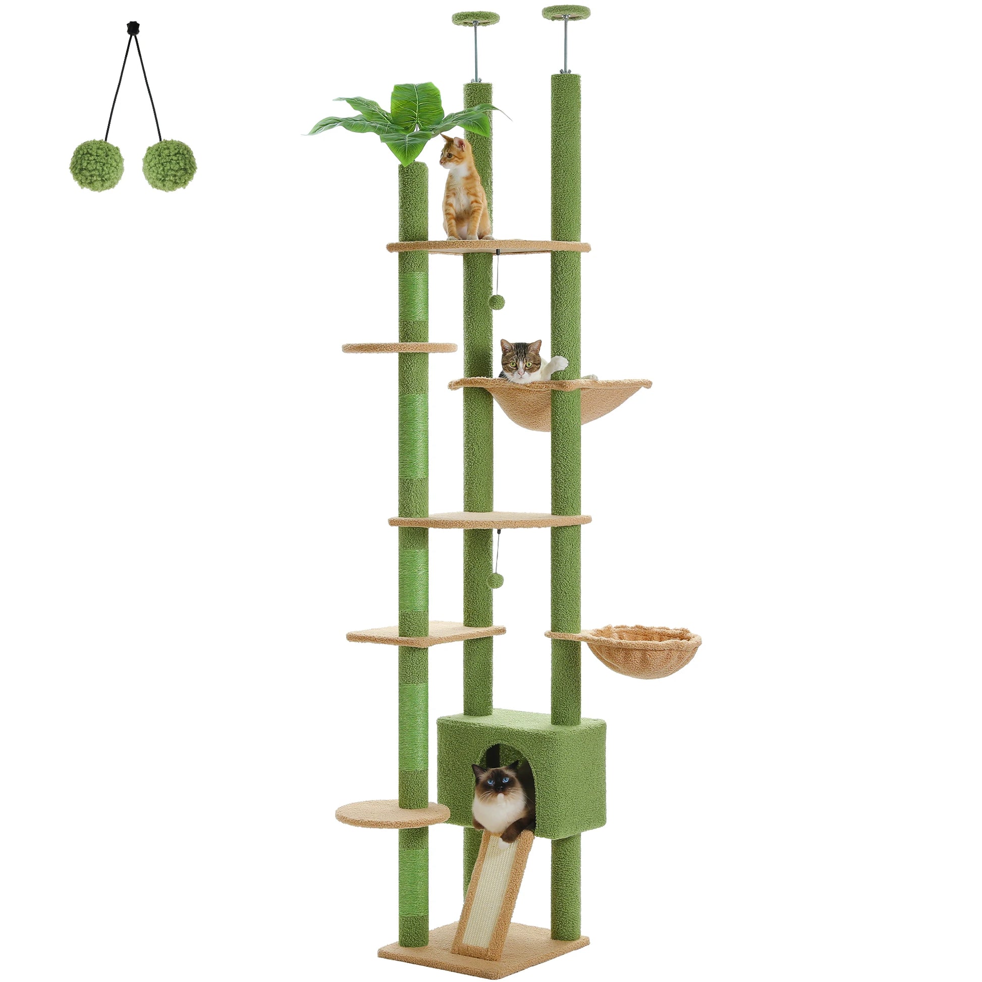 Arbre à chat sol au plafond hauteur réglable avec hamac et griffoirs sisal – Cat Luna avec chats